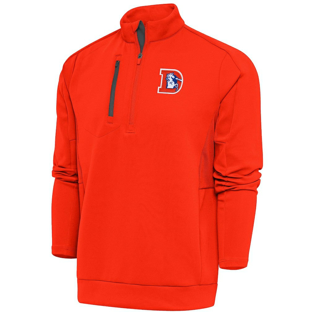 Denver Broncos Antigua Team Logo Throwback Generation Quarter-Zip Pullover Top - Orange - NFL