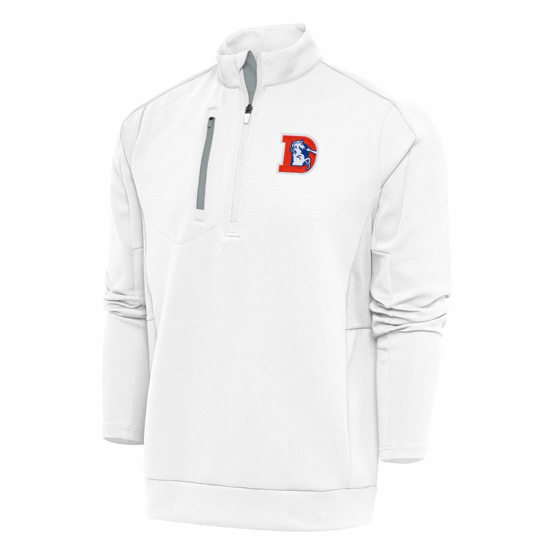 Denver Broncos Antigua Team Logo Throwback Generation Quarter-Zip Pullover Top - White - NFL