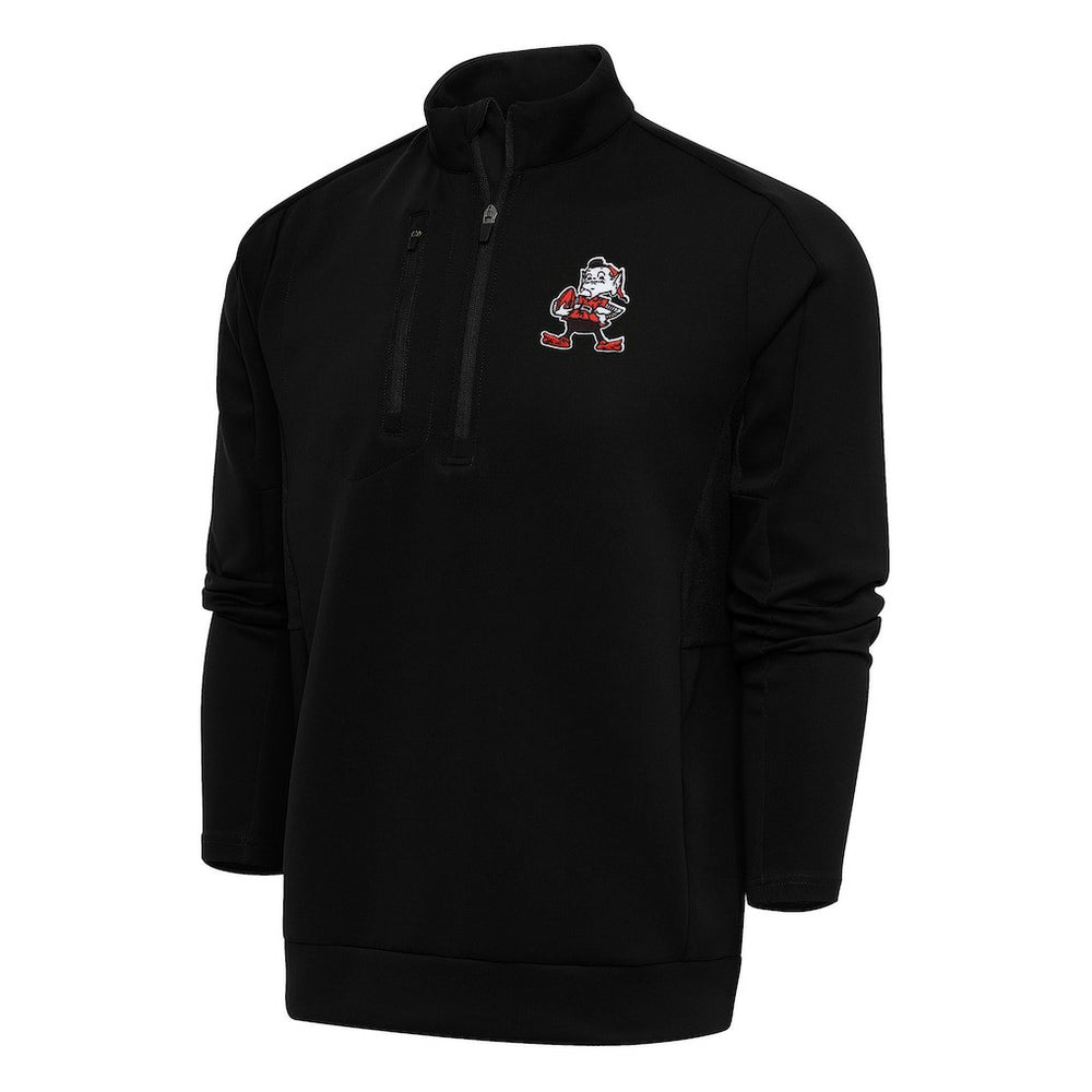 Cleveland Browns Antigua Team Logo Throwback Generation Quarter-Zip Pullover Top - Black - NFL