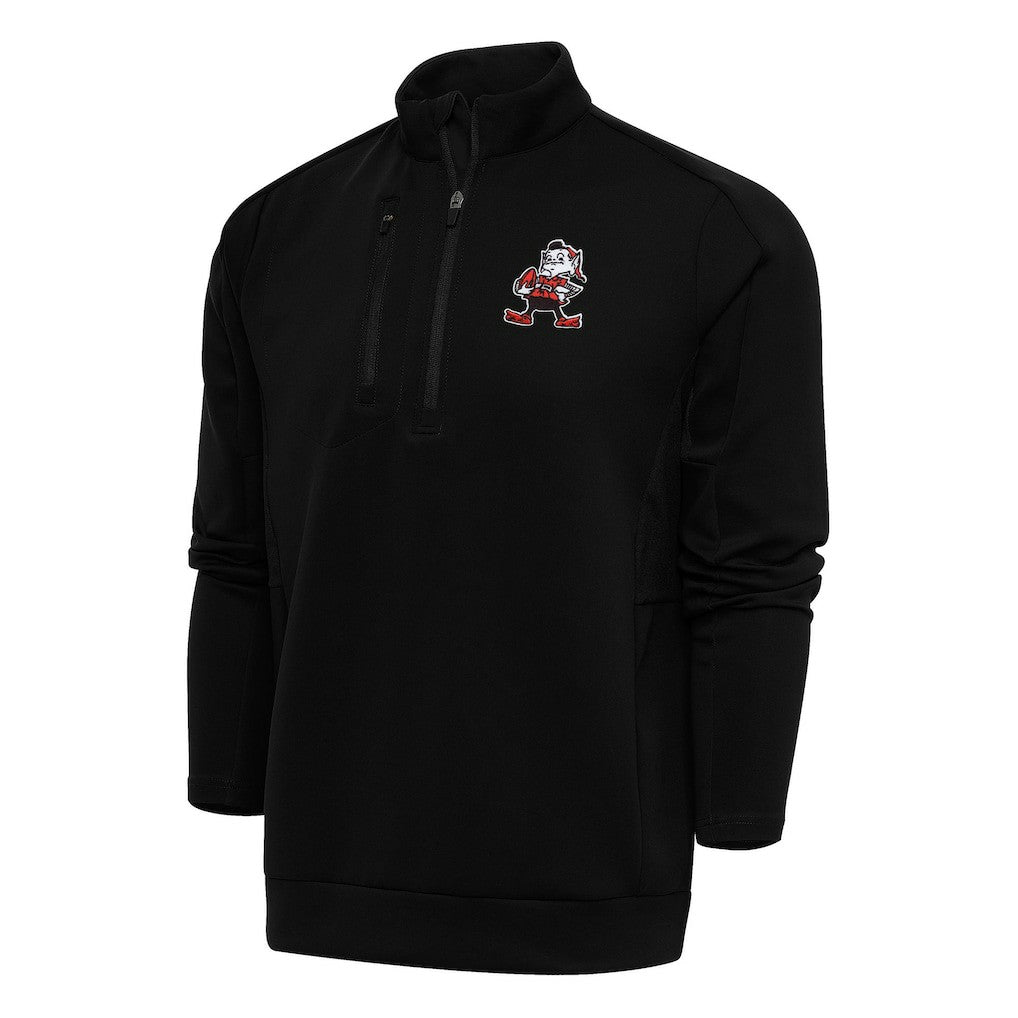 Cleveland Browns Antigua Team Logo Throwback Generation Quarter-Zip Pullover Top - Black - NFL