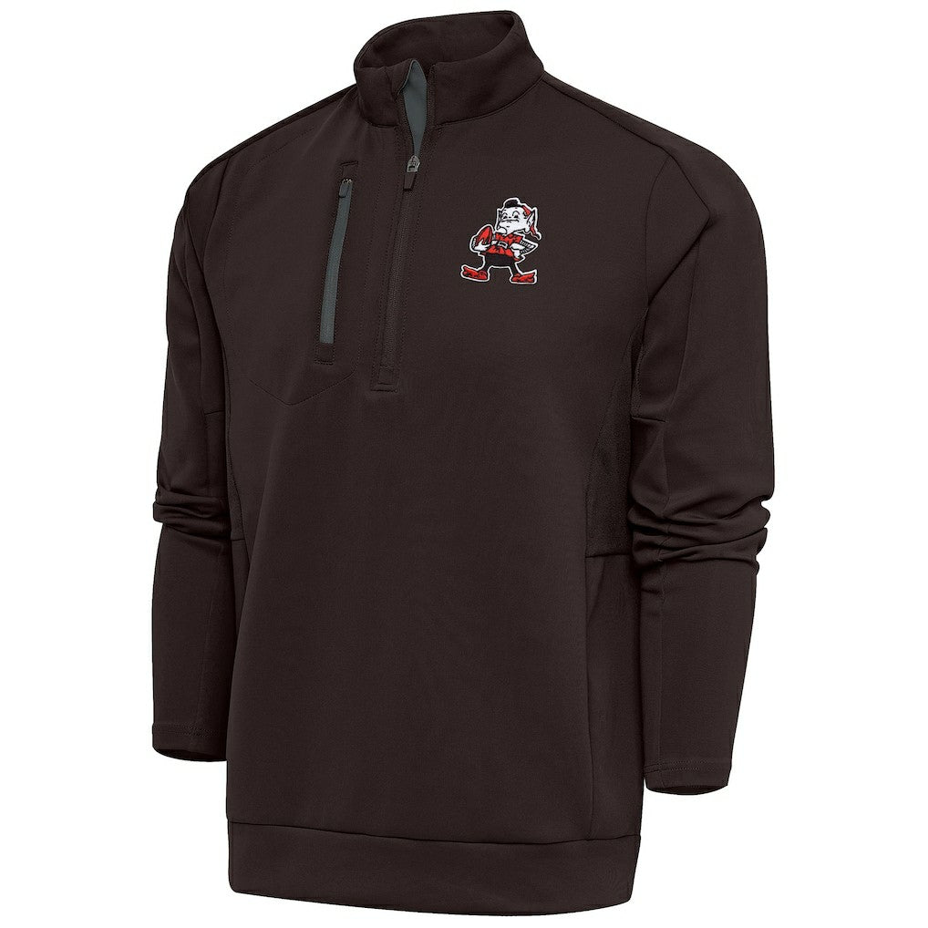 Cleveland Browns Antigua Team Logo Throwback Generation Quarter-Zip Pullover Top - Brown - NFL