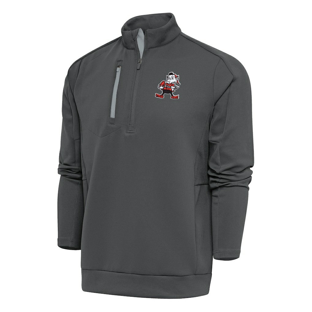 Cleveland Browns Antigua Team Logo Throwback Generation Quarter-Zip Pullover Top - Charcoal - NFL