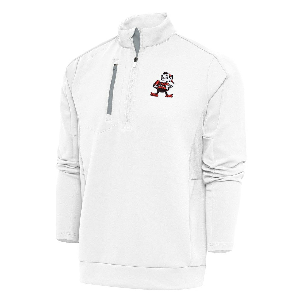 Cleveland Browns Antigua Team Logo Throwback Generation Quarter-Zip Pullover Top - White - NFL