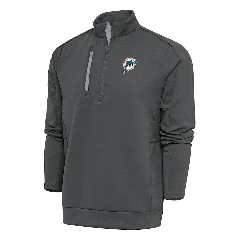 Miami Dolphins Antigua Team Logo Throwback Generation Quarter-Zip Pullover Top - Charcoal - NFL