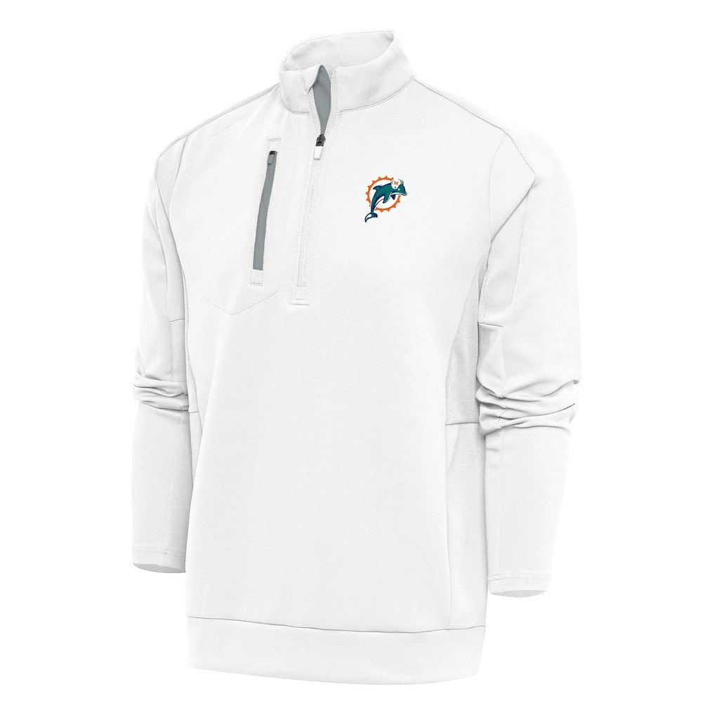 Miami Dolphins Antigua Team Logo Throwback Generation Quarter-Zip Pullover Top - White - NFL