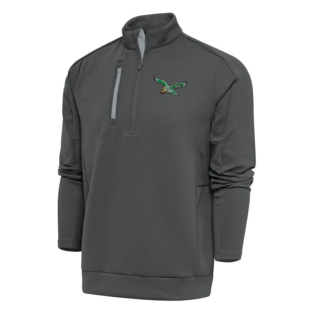 Philadelphia Eagles Antigua Team Logo Throwback Generation Quarter-Zip Pullover Top - Charcoal - NFL