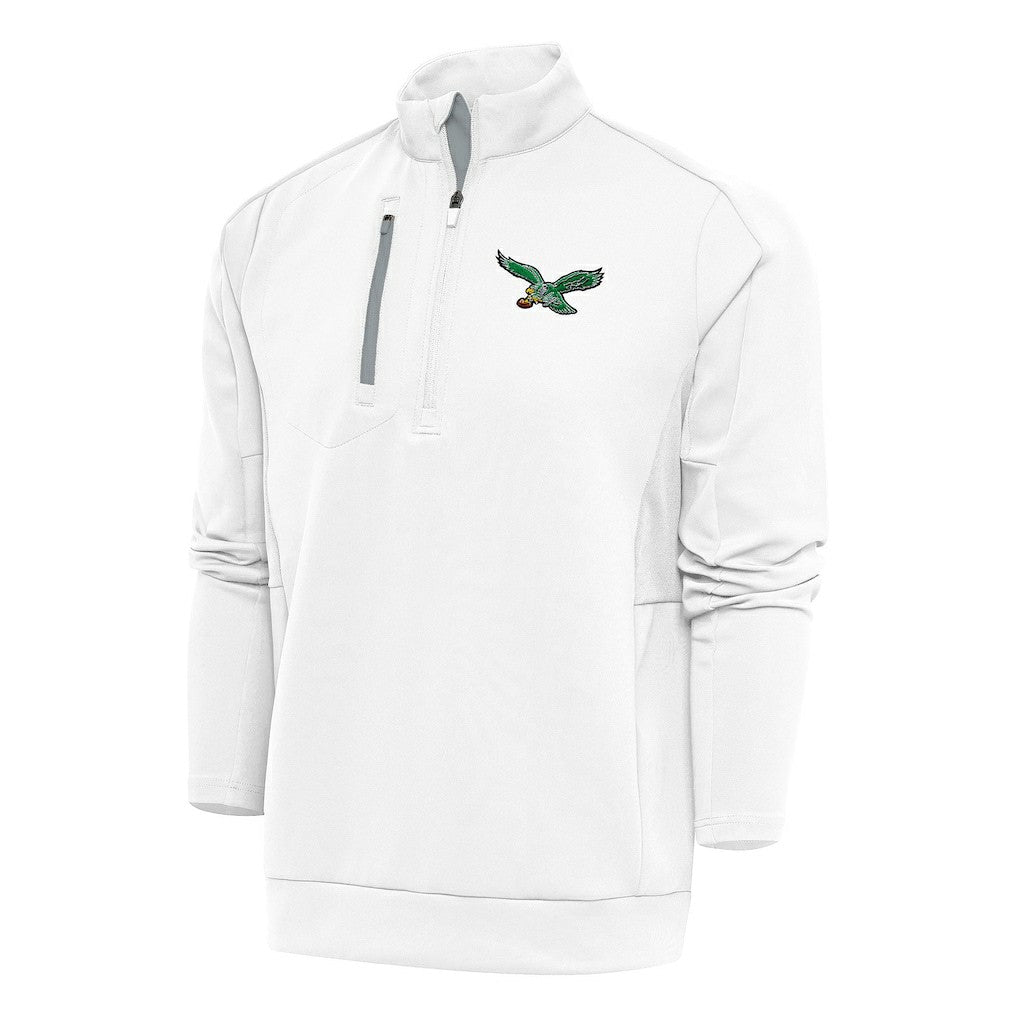 Philadelphia Eagles Antigua Team Logo Throwback Generation Quarter-Zip Pullover Top - White - NFL