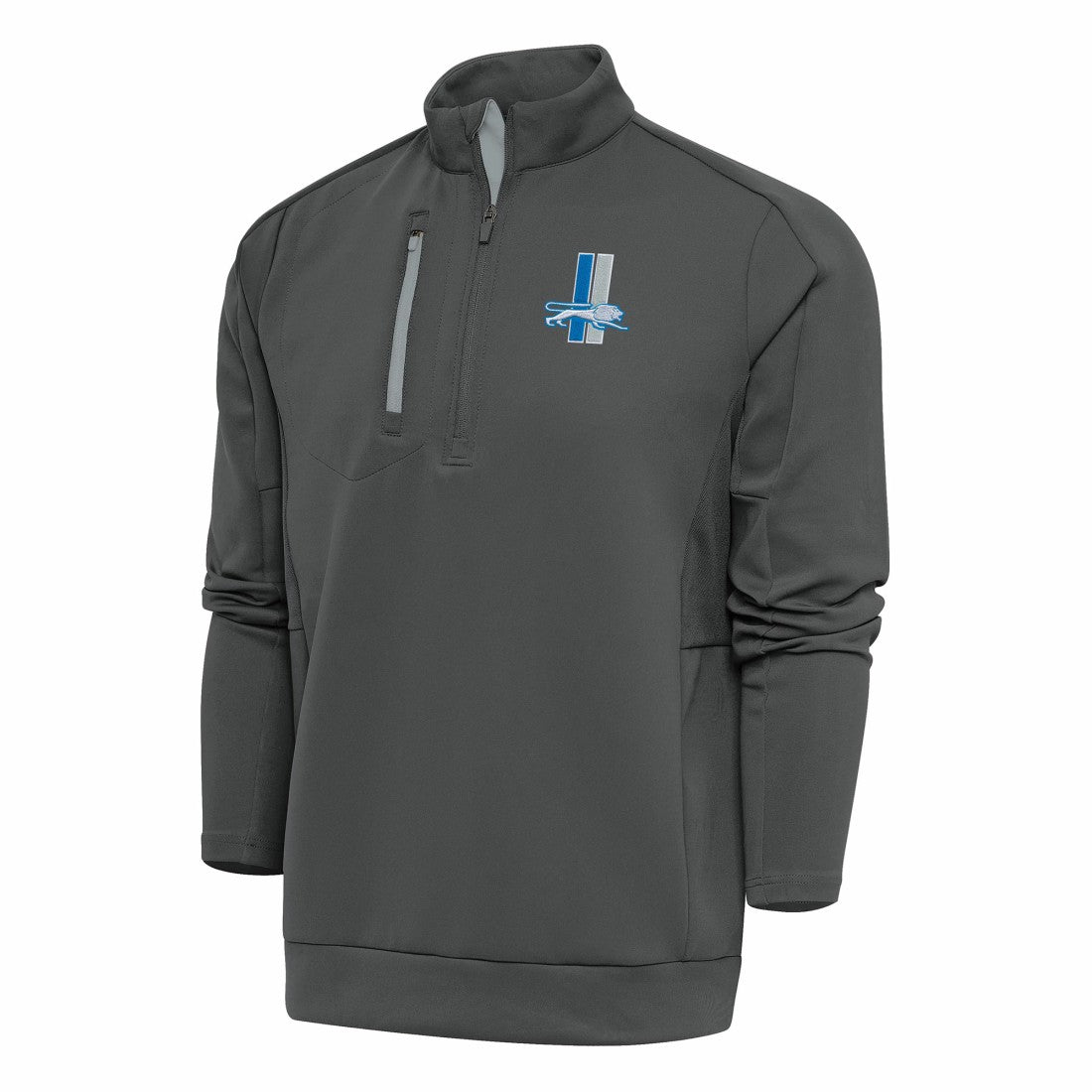 Detroit Lions Antigua Team Logo Throwback Generation Quarter-Zip Pullover Top - Charcoal - NFL