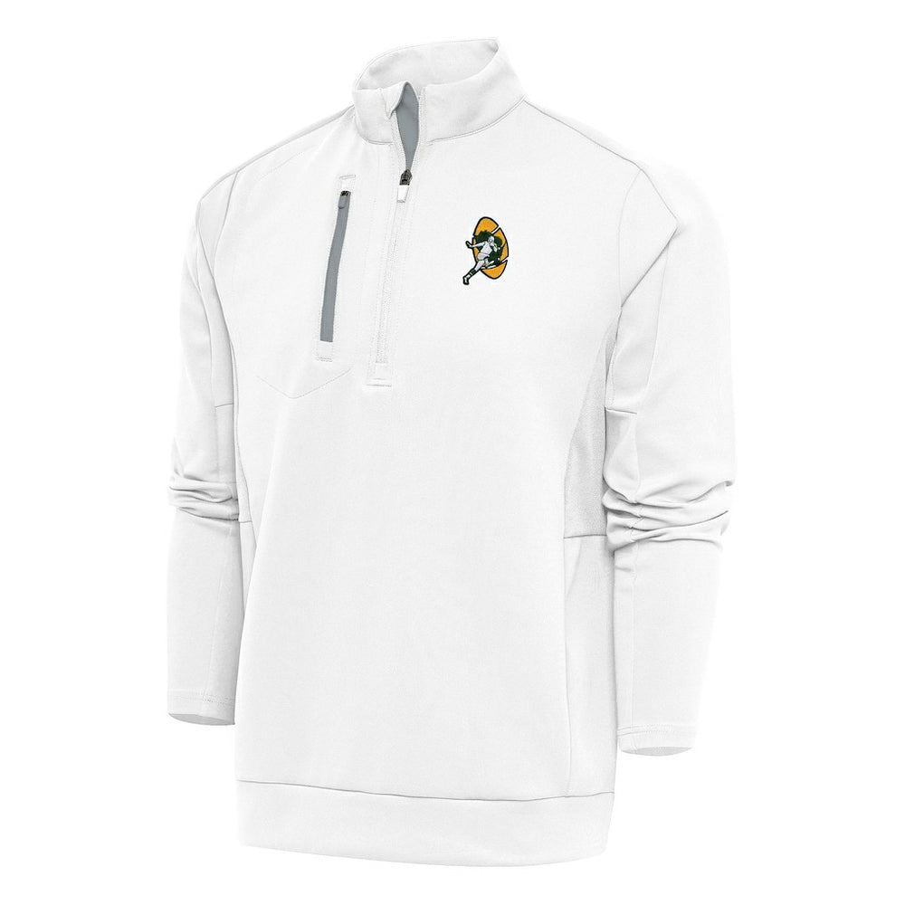 Green Bay Packers Antigua Team Logo Throwback Generation Quarter-Zip Pullover Top - White - NFL