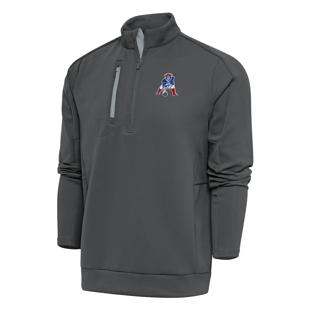 New England Patriots Antigua Team Logo Throwback Generation Quarter-Zip Pullover Top - Charcoal - NFL