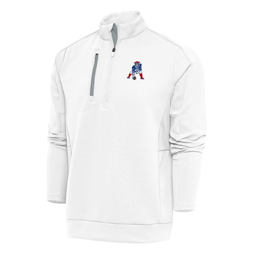 New England Patriots Antigua Team Logo Throwback Generation Quarter-Zip Pullover Top - White - NFL