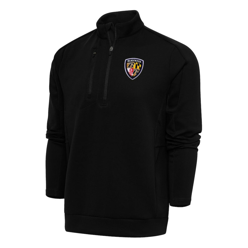Baltimore Ravens Antigua Team Logo Throwback Generation Quarter-Zip Pullover Top - Black - NFL