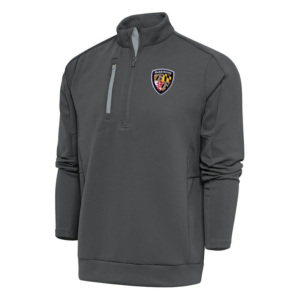 Baltimore Ravens Antigua Team Logo Throwback Generation Quarter-Zip Pullover Top - Charcoal - NFL
