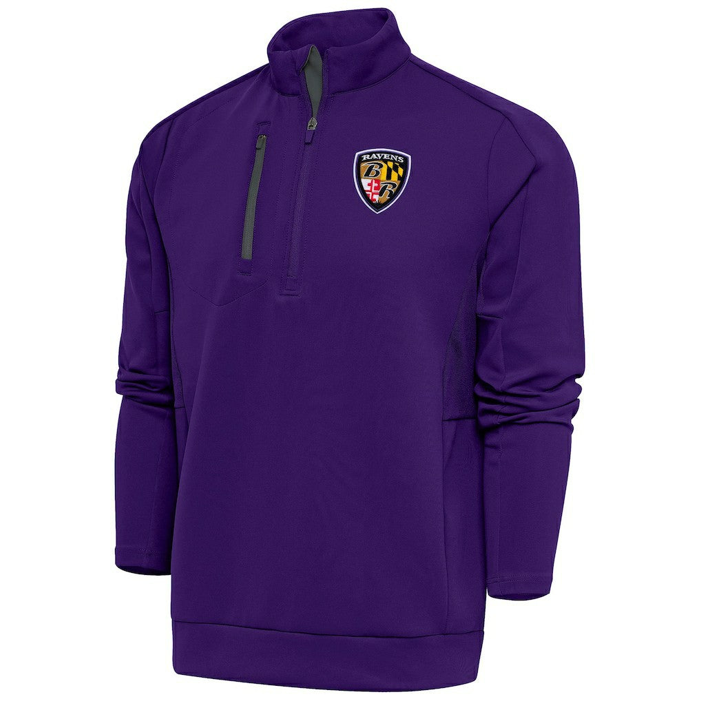 Baltimore Ravens Antigua Team Logo Throwback Generation Quarter-Zip Pullover Top - Purple - NFL
