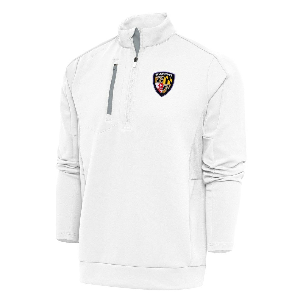 Baltimore Ravens Antigua Team Logo Throwback Generation Quarter-Zip Pullover Top - White - NFL