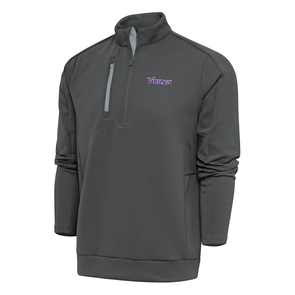 Minnesota Vikings Antigua Team Logo Throwback Generation Quarter-Zip Pullover Top - Charcoal - NFL