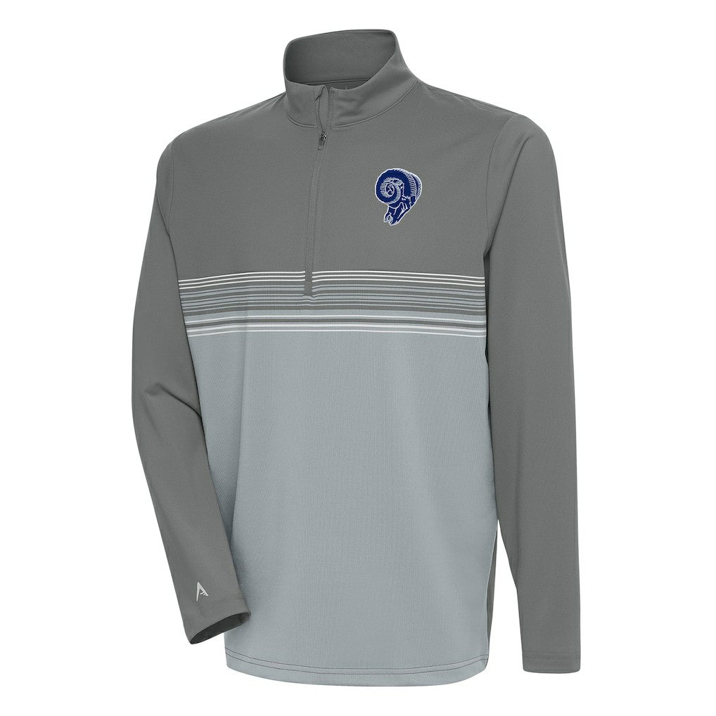 Los Angeles Rams Antigua Team Logo Throwback Pace Quarter-Zip Pullover Top - Steel - NFL