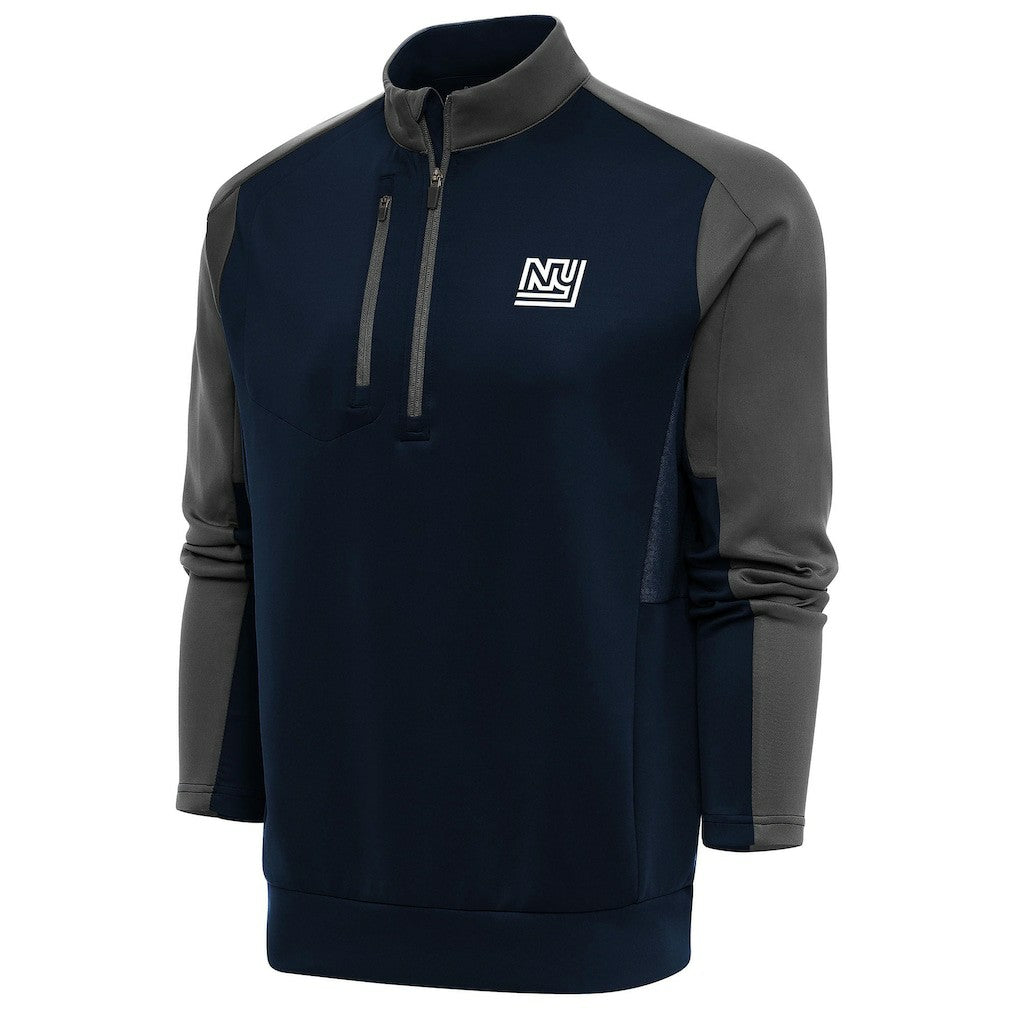 New York Giants Antigua Team Logo Throwback Team Quarter-Zip Pullover Top - Navy/Charcoal - NFL