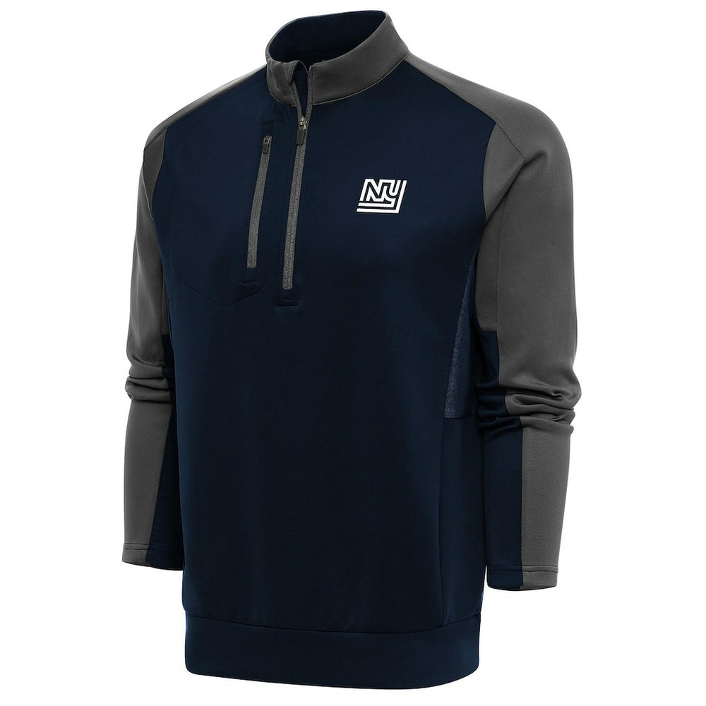 New York Giants Antigua Team Logo Throwback Team Quarter-Zip Pullover Top - Navy/Charcoal - NFL