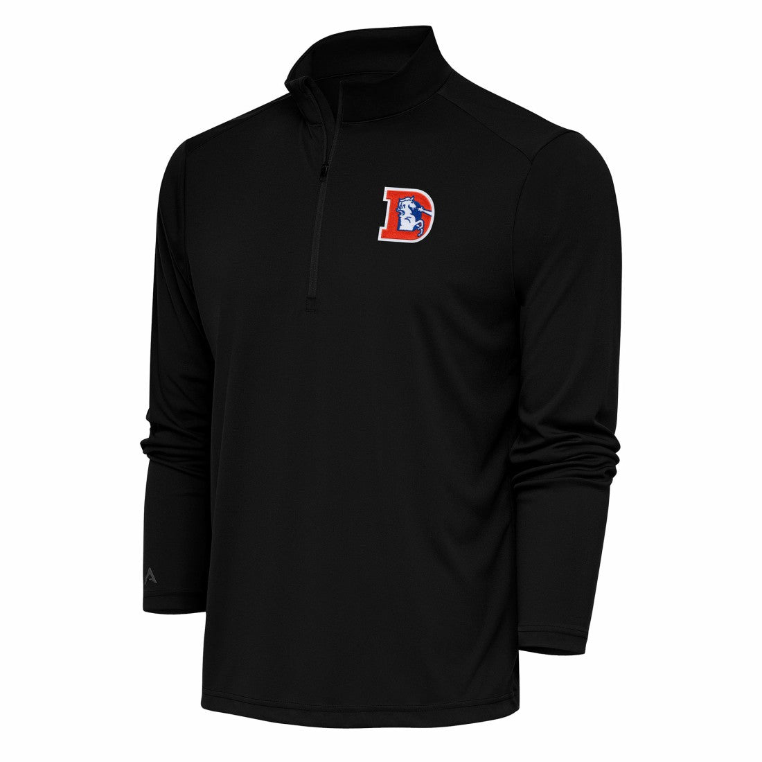 Denver Broncos Antigua Team Logo Throwback Tribute Quarter-Zip Pullover Top - Black - NFL