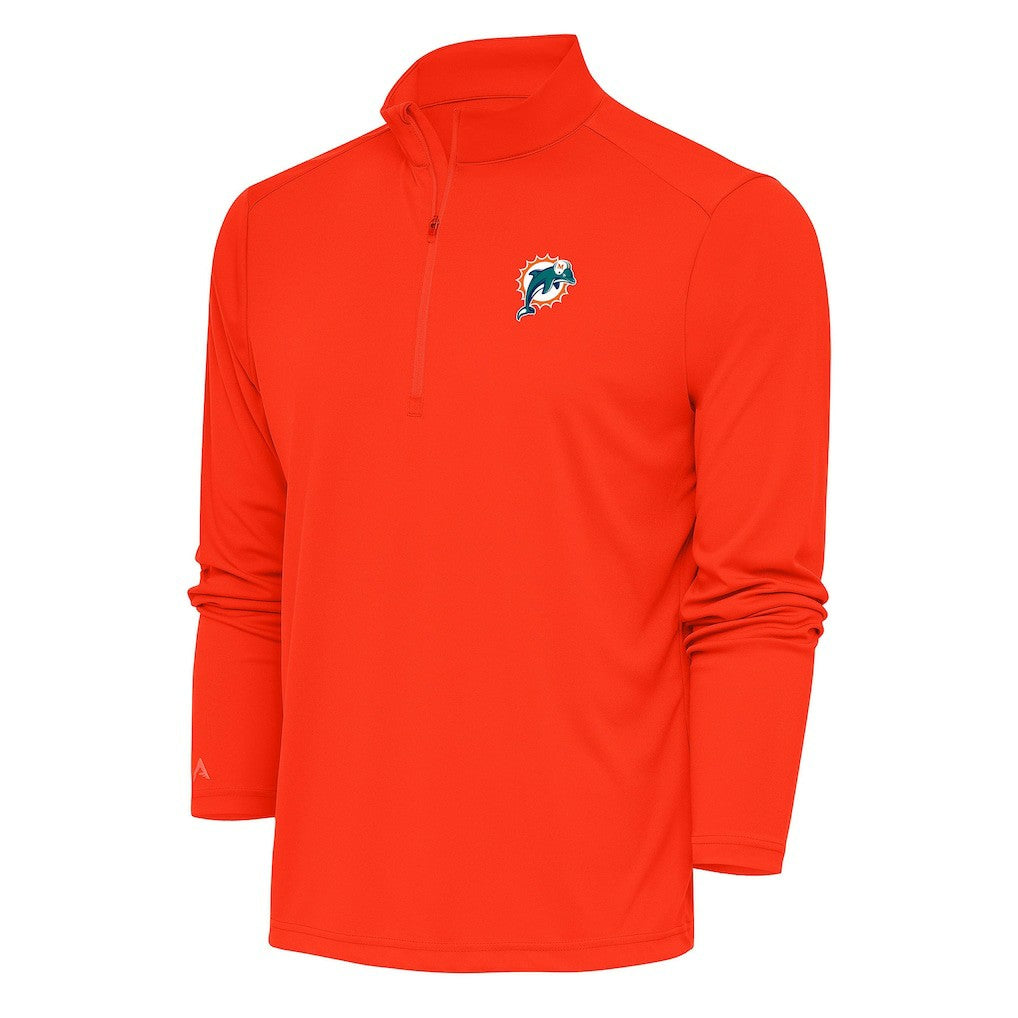 Miami Dolphins Antigua Team Logo Throwback Tribute Quarter-Zip Pullover Top - Orange - NFL