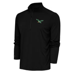 Philadelphia Eagles Antigua Team Logo Throwback Tribute Quarter-Zip Pullover Top - Black - NFL