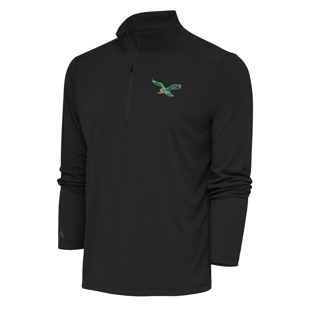 Philadelphia Eagles Antigua Team Logo Throwback Tribute Quarter-Zip Pullover Top - Charcoal - NFL