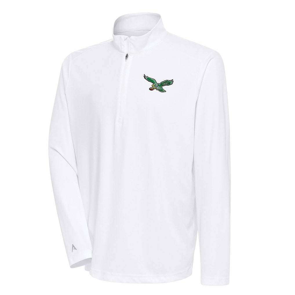 Philadelphia Eagles Antigua Team Logo Throwback Tribute Quarter-Zip Pullover Top - White - NFL