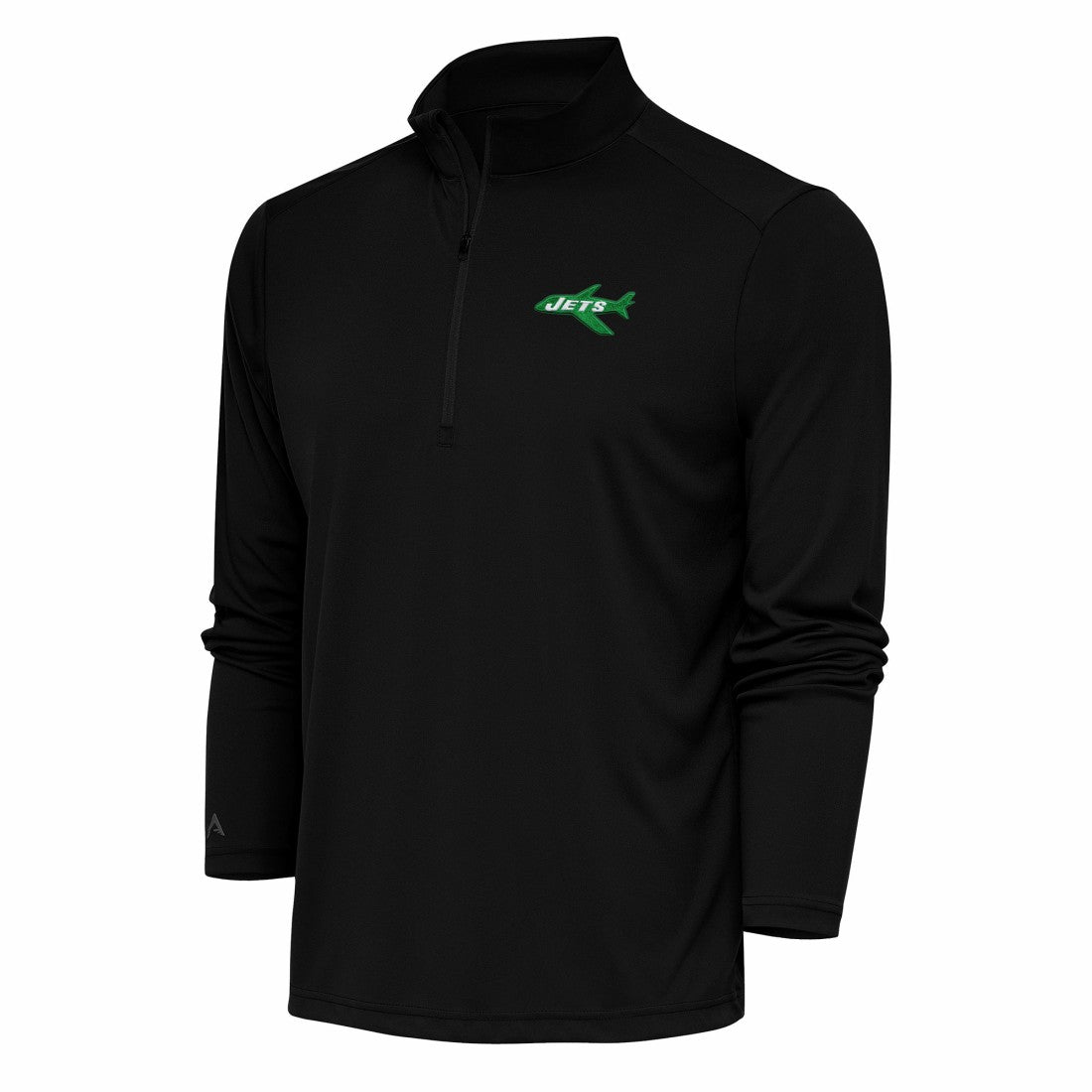 New York Jets Antigua Team Logo Throwback Tribute Quarter-Zip Pullover Top - Black - NFL