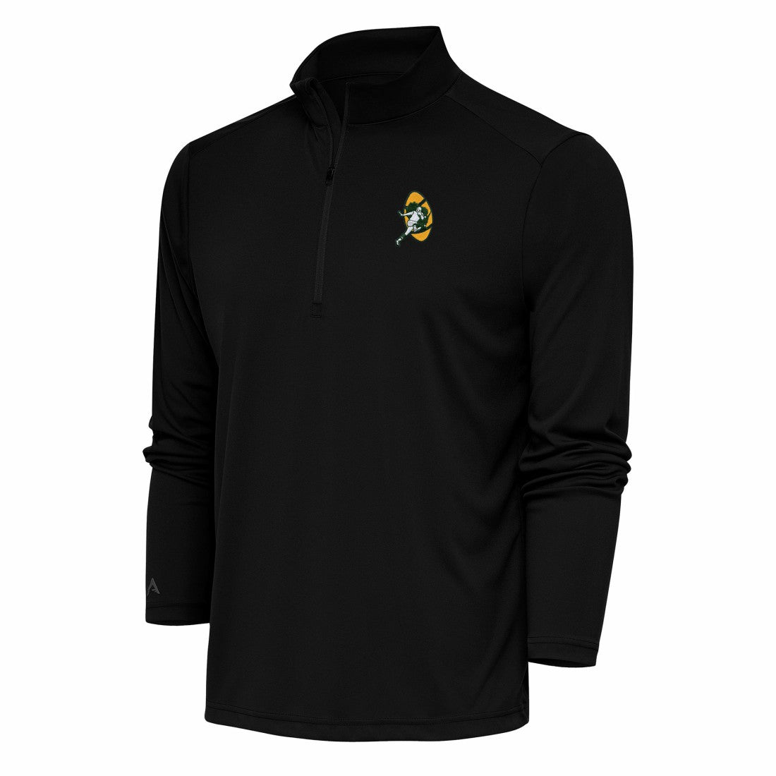 Green Bay Packers Antigua Team Logo Throwback Tribute Quarter-Zip Pullover Top - Black - NFL