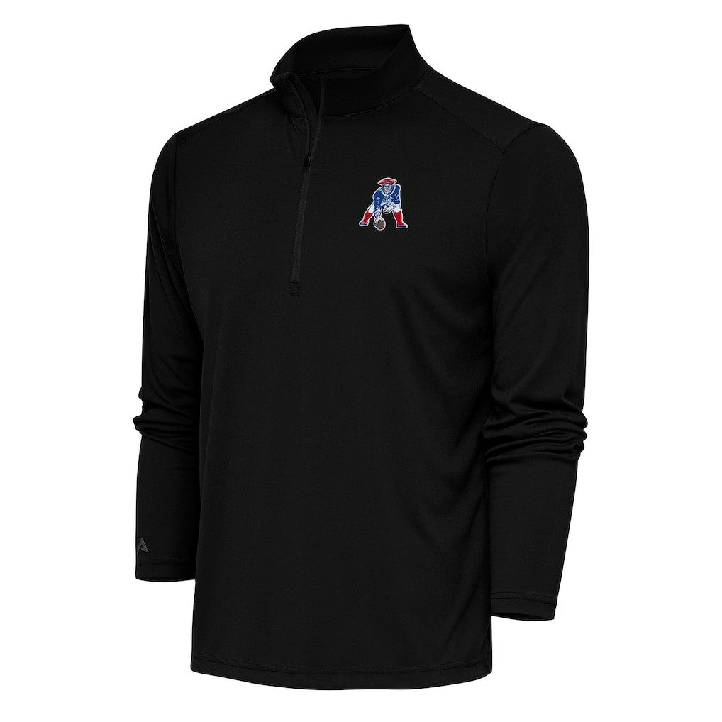 New England Patriots Antigua Team Logo Throwback Tribute Quarter-Zip Pullover Top - Black - NFL