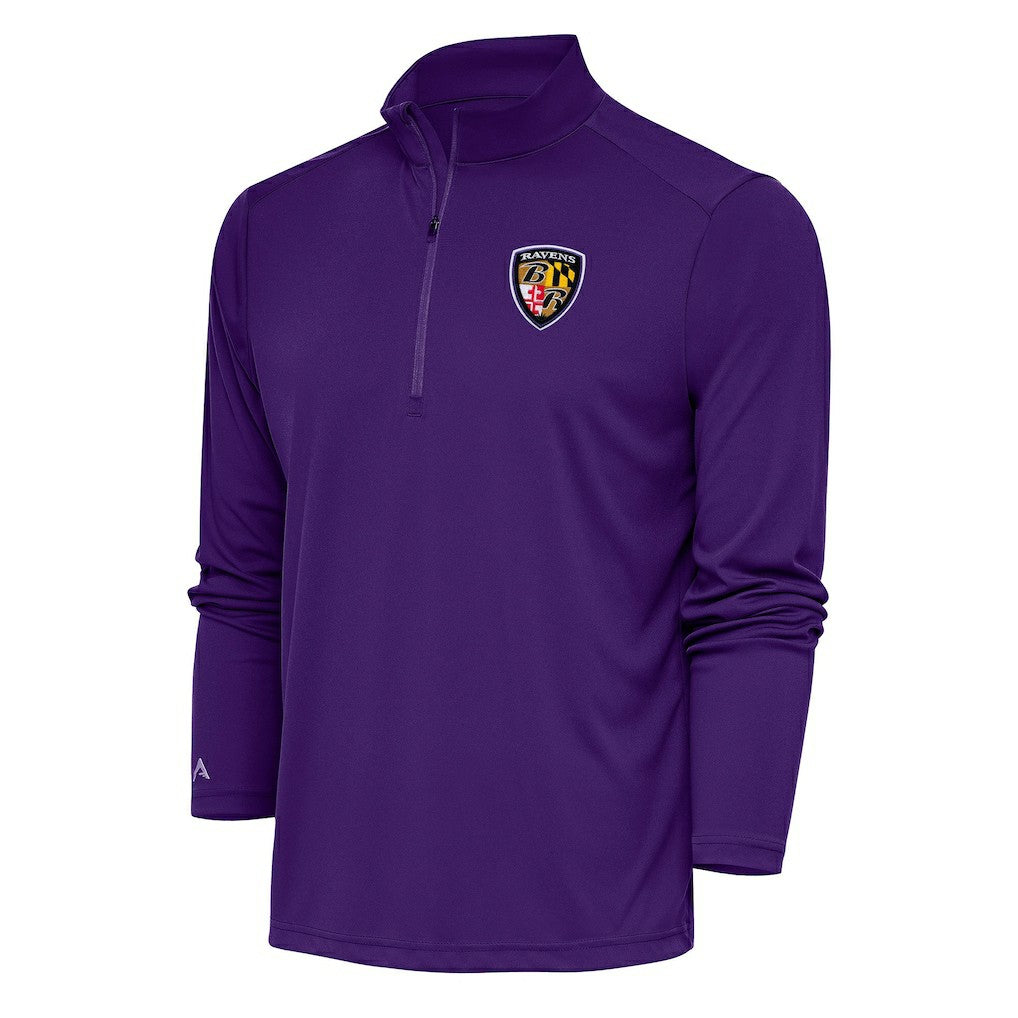 Baltimore Ravens Antigua Team Logo Throwback Tribute Quarter-Zip Pullover Top - Purple - NFL