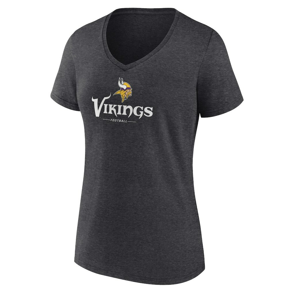 Minnesota Vikings Women's Logo Team Lockup V-Neck T-Shirt - Charcoal - NFL