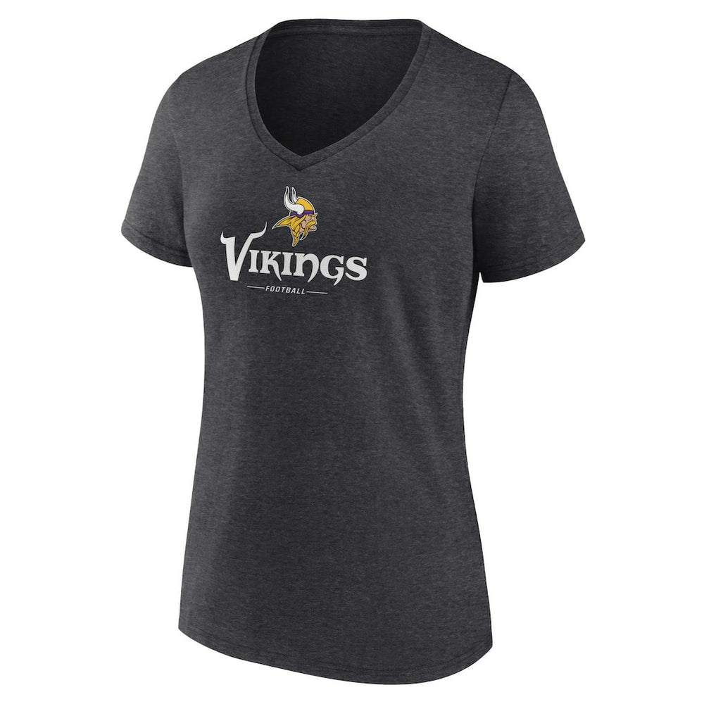Minnesota Vikings Women's Logo Team Lockup V-Neck T-Shirt - Charcoal - NFL
