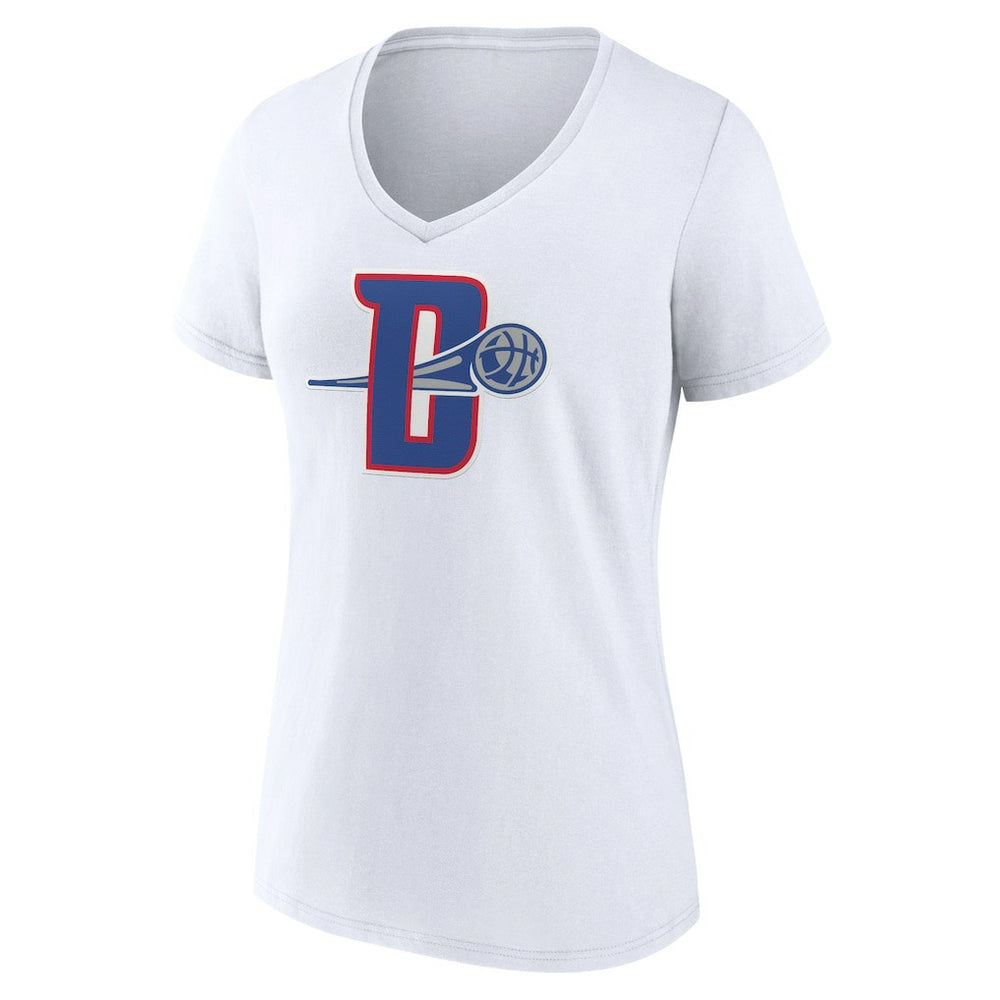 Detroit Pistons Women's Alternate Logo V-Neck T-Shirt White