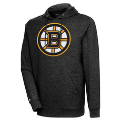 Boston Bruins Antigua Logo Action Chenille Pullover Hoodie - Heather Black | NHL Lifestyle