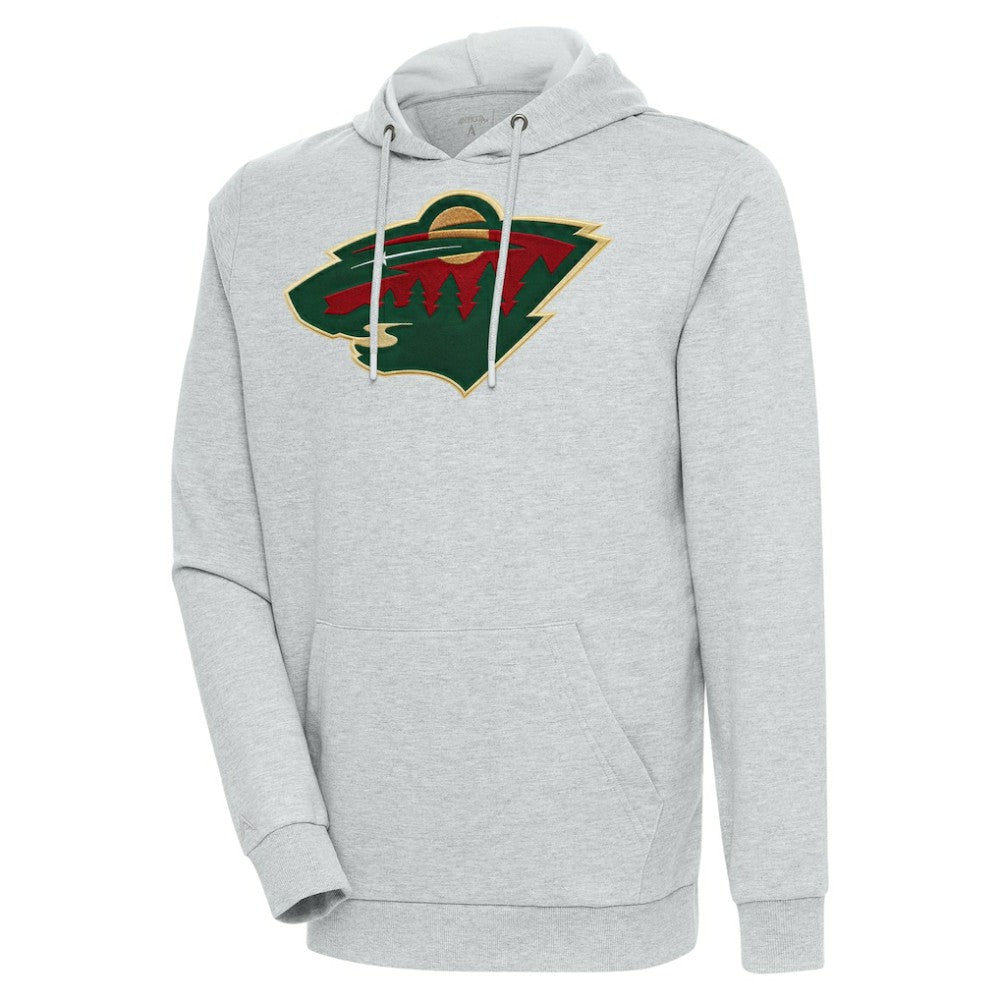 Minnesota Wild Antigua Logo Action Chenille Pullover Hoodie - Heather Gray | NHL sale
