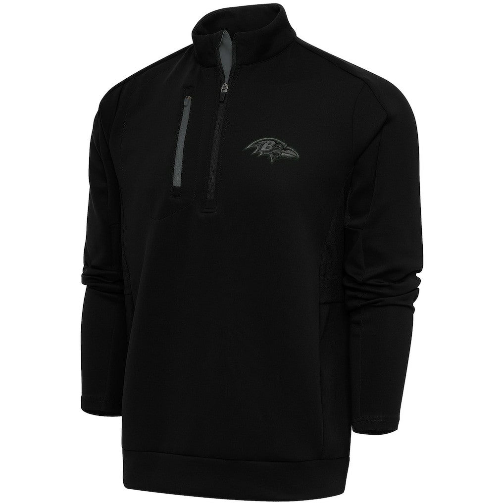 Baltimore Ravens Antigua Tonal Logo Generation Quarter-Zip Pullover Top - Black - NFL
