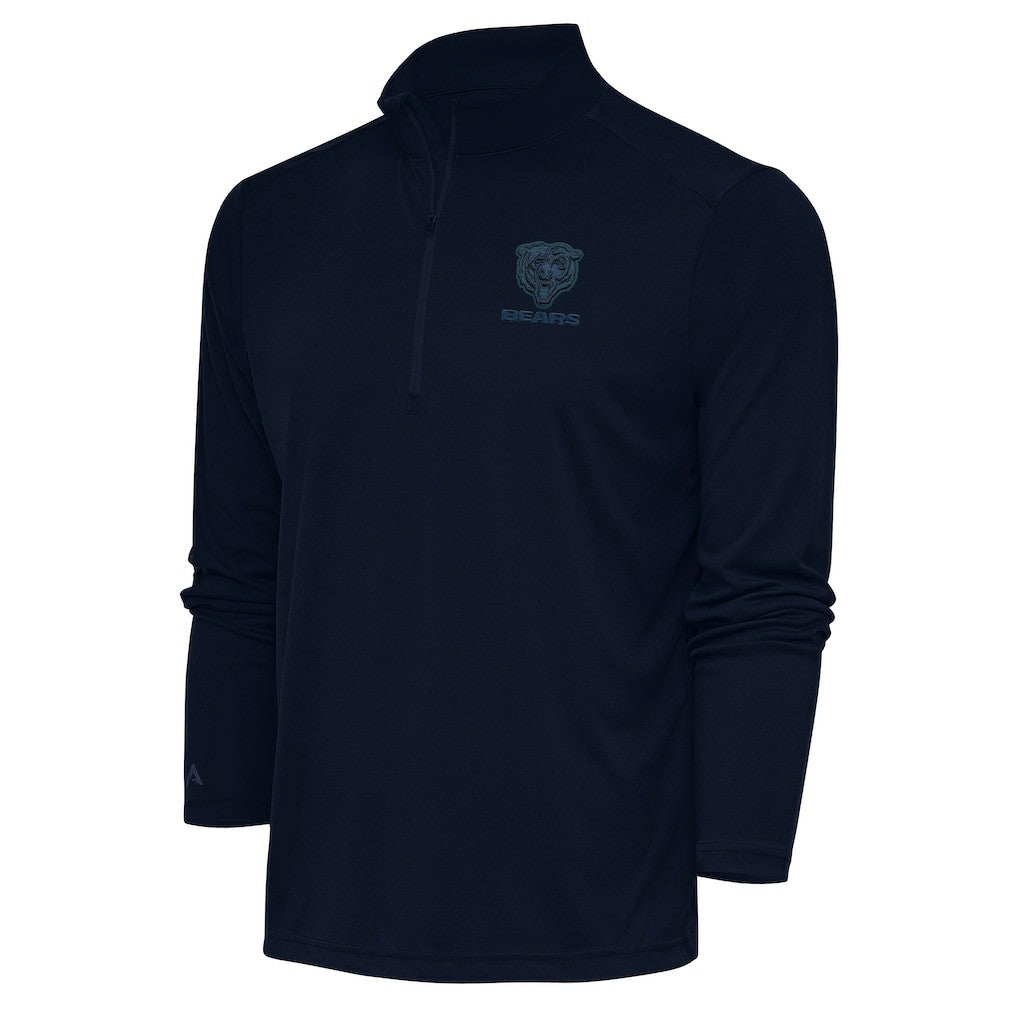 Chicago Bears Antigua Tonal Logo Tribute Quarter-Zip Pullover Top - Navy - NFL