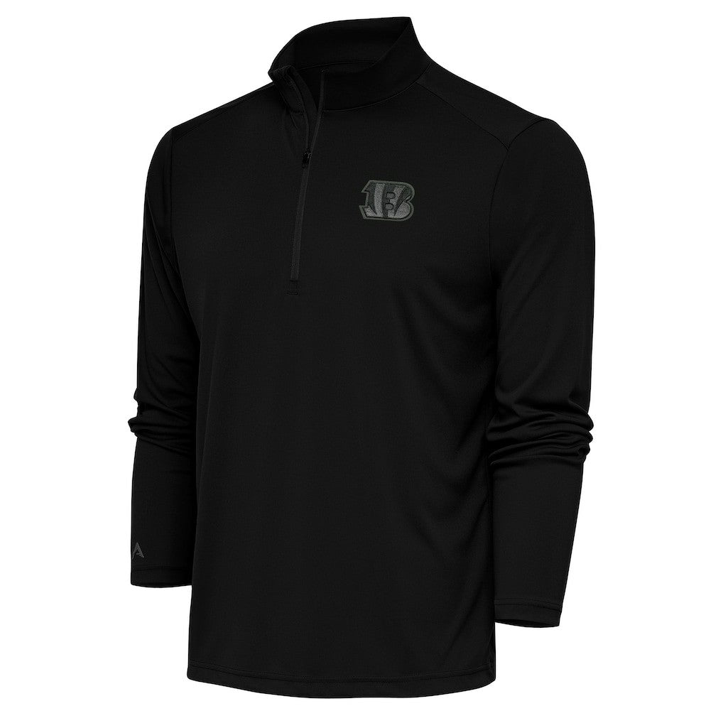 Cincinnati Bengals Antigua Tonal Logo Tribute Quarter-Zip Pullover Top - Black - NFL