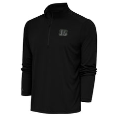 Cincinnati Bengals Antigua Tonal Logo Tribute Quarter-Zip Pullover Top - Black - NFL
