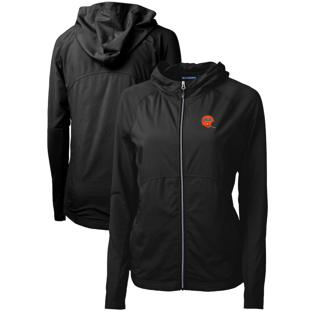 Cincinnati Bengals Cutter & Buck Women's Throwback Logo Adapt Eco Knit Hybrid Recycled Full-Zip Hoodie - Black - NFL