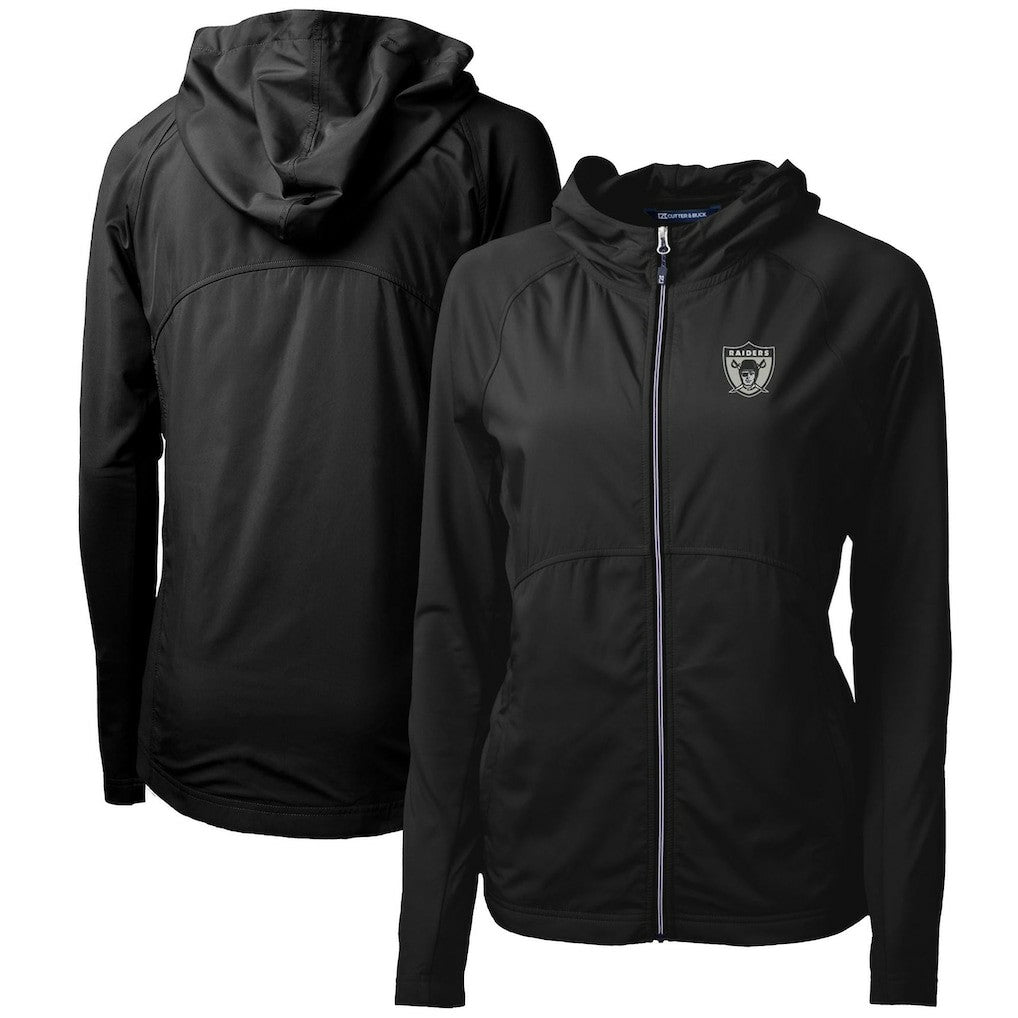 Las Vegas Raiders Cutter & Buck Women's Throwback Logo Adapt Eco Knit Hybrid Recycled Full-Zip Hoodie - Black - NFL