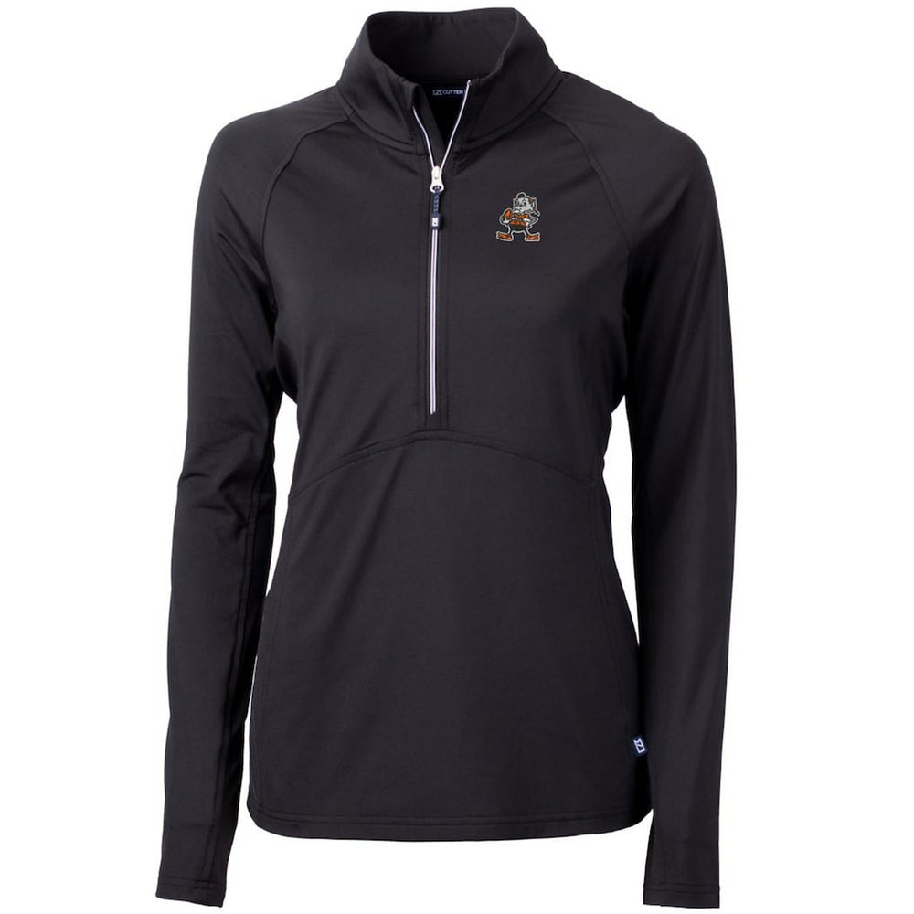 Cleveland Browns Cutter & Buck Women's Throwback Logo Adapt Eco Knit Stretch Recycled Half-Zip Pullover Top - Black - NFL