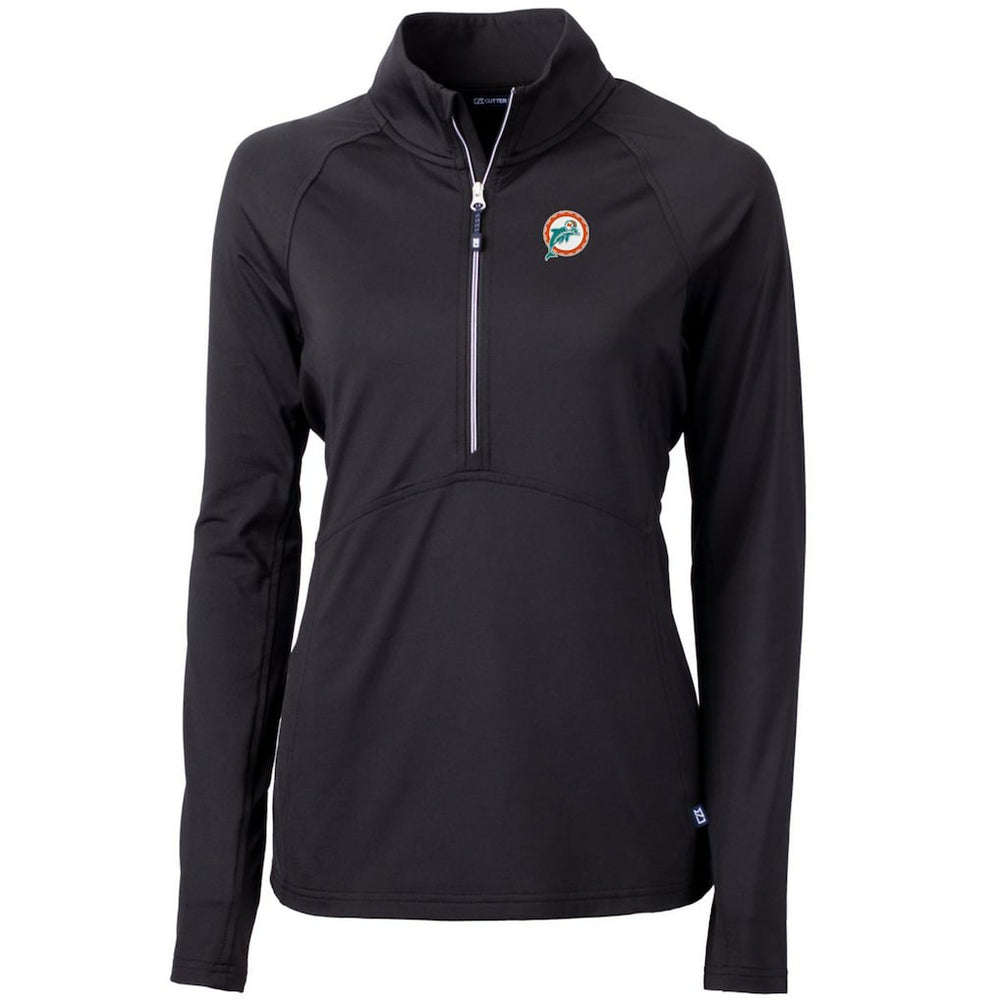 Miami Dolphins Cutter & Buck Women's Throwback Logo Adapt Eco Knit Stretch Recycled Half-Zip Pullover Top - Black - NFL