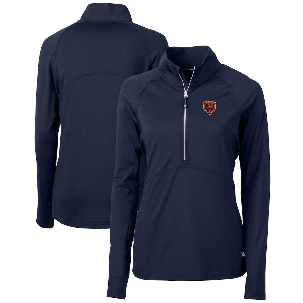 Chicago Bears Cutter & Buck Women's Throwback Logo Adapt Eco Knit Stretch Recycled Half-Zip Pullover Top - Navy - NFL