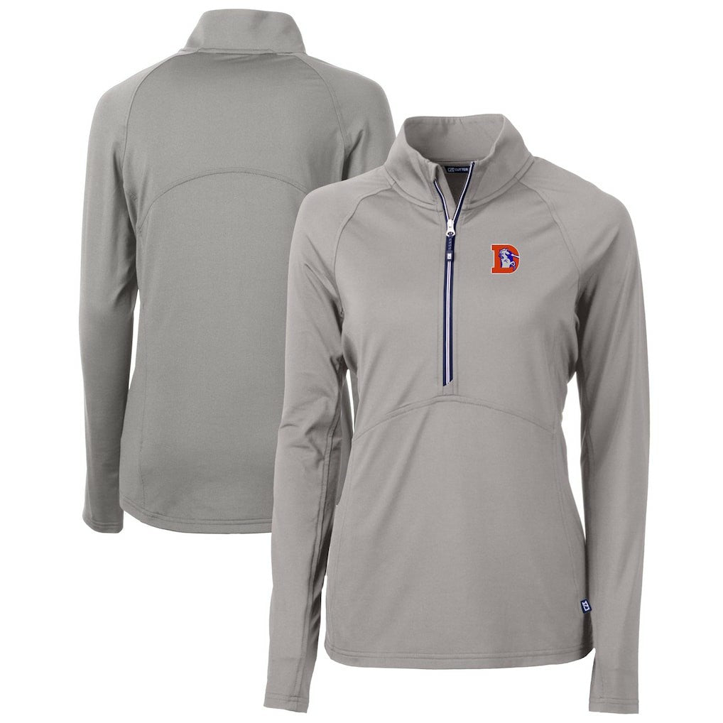 Denver Broncos Cutter & Buck Women's Throwback Logo Adapt Eco Knit Stretch Recycled Half-Zip Pullover Top - Gray - NFL