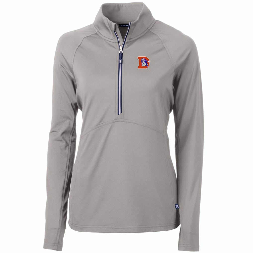Denver Broncos Cutter & Buck Women's Throwback Logo Adapt Eco Knit Stretch Recycled Half-Zip Pullover Top - Gray - NFL
