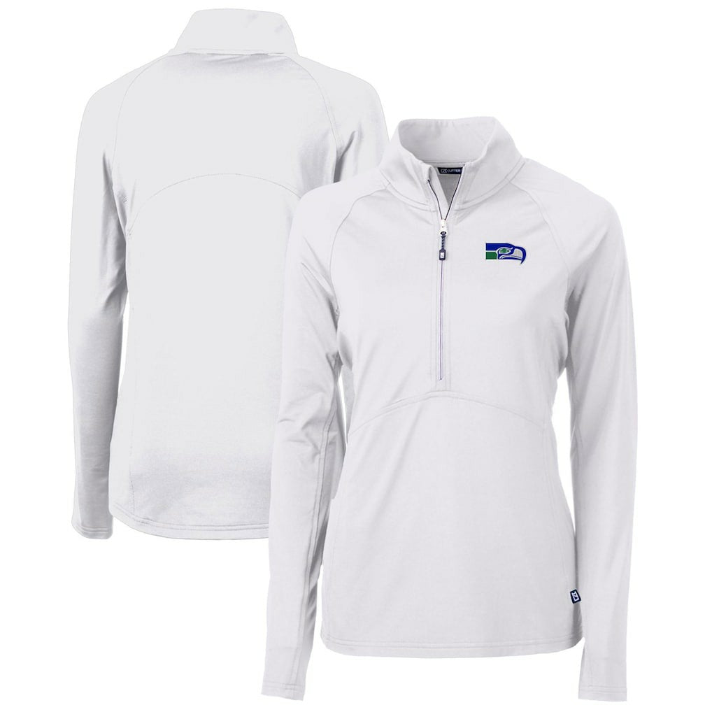 Seattle Seahawks Cutter & Buck Women's Throwback Logo Adapt Eco Knit Stretch Recycled Half-Zip Pullover Top - White - NFL