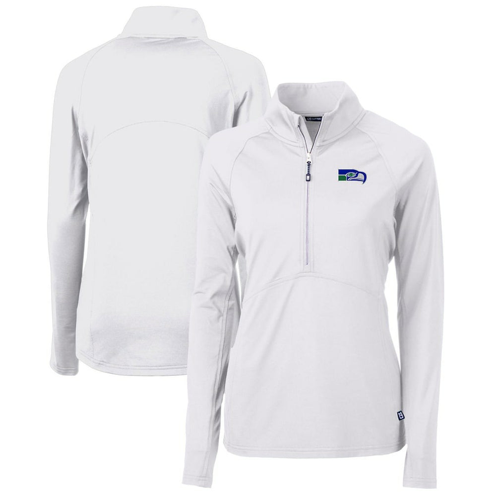 Seattle Seahawks Cutter & Buck Women's Throwback Logo Adapt Eco Knit Stretch Recycled Half-Zip Pullover Top - White - NFL
